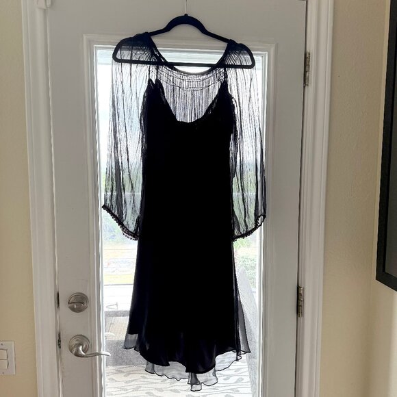 Vintage Y2K Sheer Black Milkmaid Mermaid Midi Dress Size 6 - Whimsigoth - Picture 7 of 11